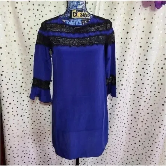 Rebecca Taylor Royal Blue Silk Lace Peplum Mini Dress Size 0
